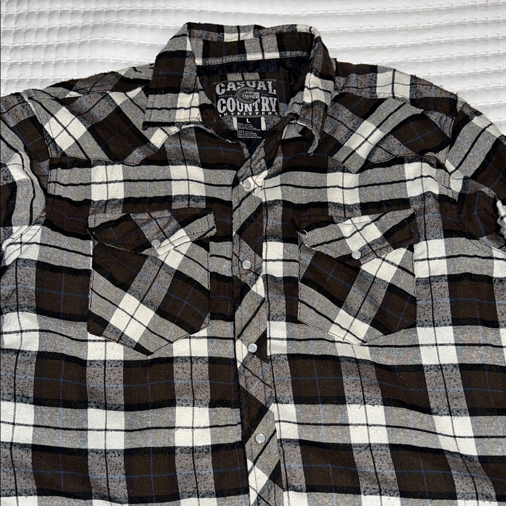 Men's Black and White Plaid Shirt